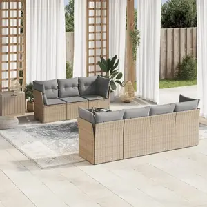 vidaXL Salon de jardin avec coussins 8 pcs beige résine tressée pas cher