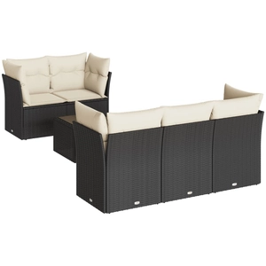 vidaXL Salon de jardin 7 pcs avec coussins noir résine tressée pas cher