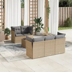 vidaXL Salon de jardin avec coussins 6 pcs beige résine tressée pas cher