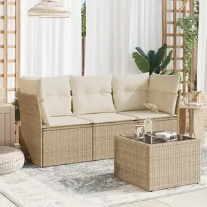 vidaXL Salon de jardin avec coussins 4 pcs beige résine tressée pas cher