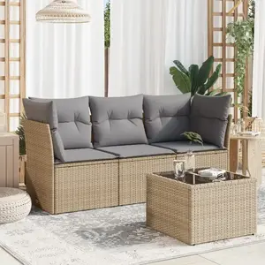 vidaXL Salon de jardin avec coussins 4 pcs beige résine tressée pas cher