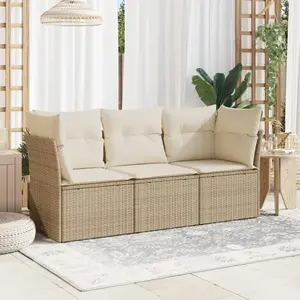 vidaXL Salon de jardin avec coussins 3 pcs beige résine tressée pas cher