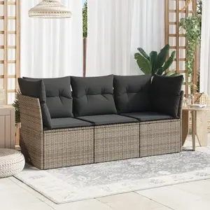 vidaXL Salon de jardin avec coussins 3 pcs gris résine tressée pas cher
