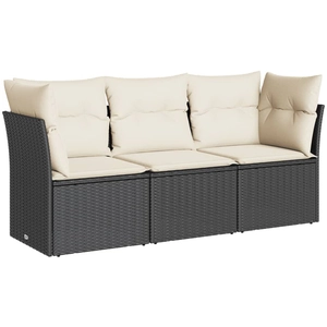 Comparateur de prix : vidaXL Salon de jardin 3 pcs avec coussins noir résine tressée