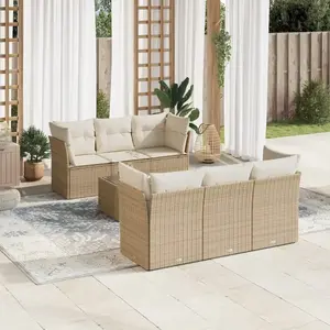vidaXL Salon de jardin avec coussins 7 pcs beige résine tressée pas cher