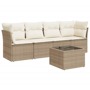vidaXL Salon de jardin avec coussins 4 pcs beige résine tressée pas cher