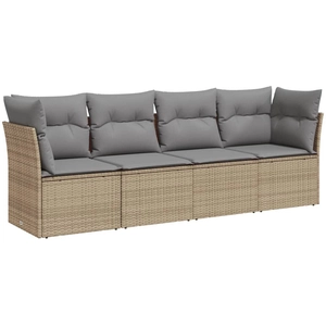 vidaXL Salon de jardin avec coussins 4 pcs beige résine tressée pas cher