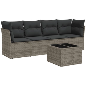 vidaXL Salon de jardin 4 pcs avec coussins gris résine tressée pas cher