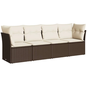vidaXL Salon de jardin 4 pcs avec coussins marron résine tressée pas cher