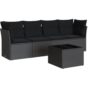 vidaXL Salon de jardin 5 pcs avec coussins noir résine tressée pas cher