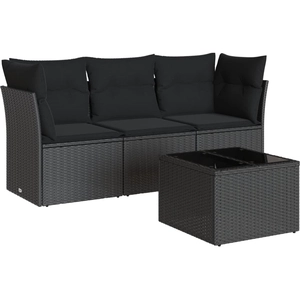 vidaXL Salon de jardin 3 pcs avec coussins noir résine tressée pas cher