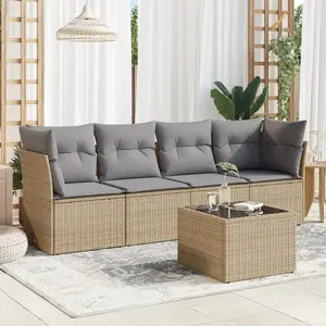 vidaXL Salon de jardin avec coussins 5 pcs beige résine tressée pas cher