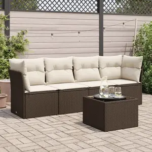 vidaXL - 5-delige - Loungeset - met - kussens - poly - rattan - bruin pas cher