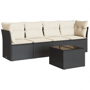 vidaXL Salon de jardin 5 pcs avec coussins noir résine tressée pas cher