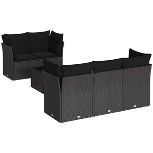 vidaXL Salon de jardin 6 pcs avec coussins noir résine tressée pas cher