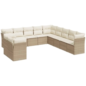 vidaXL Salon de jardin 11 pcs avec coussins beige résine tressée pas cher