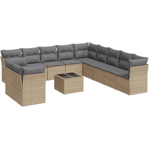 vidaXL Salon de jardin 11 pcs avec coussins beige résine tressée pas cher
