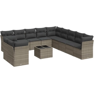 vidaXL Salon de jardin 11 pcs avec coussins gris résine tressée pas cher