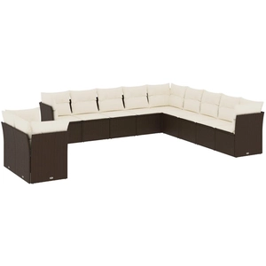 vidaXL Salon de jardin et coussins 11 pcs marron résine tressée pas cher