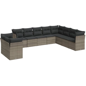 vidaXL Salon de jardin 11 pcs avec coussins gris résine tressée pas cher