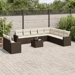vidaXL - 11-delige - Loungeset - met - kussens - poly - rattan - bruin pas cher