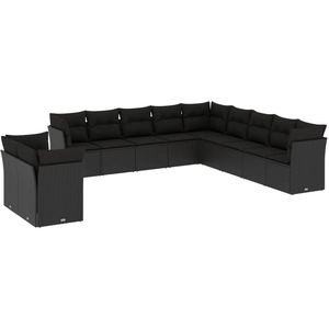 vidaXL Salon de jardin 11 pcs avec coussins noir résine tressée pas cher