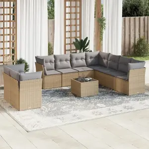 vidaXL Salon de jardin avec coussins 10 pcs beige résine tressée pas cher