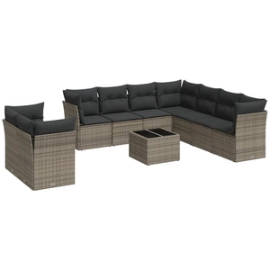vidaXL Salon de jardin avec coussins 10 pcs gris résine tressée pas cher