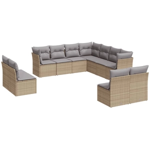 vidaXL Salon de jardin 11 pcs avec coussins beige résine tressée pas cher