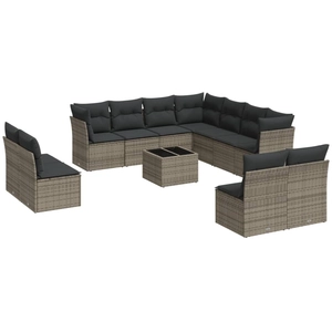 vidaXL Salon de jardin 11 pcs avec coussins gris résine tressée pas cher