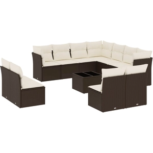 vidaXL Salon de jardin et coussins 11 pcs marron résine tressée pas cher