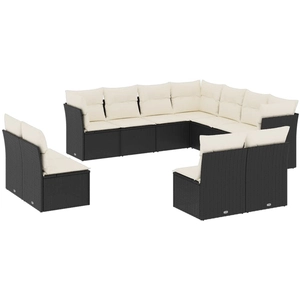 vidaXL Salon de jardin 11 pcs avec coussins noir résine tressée pas cher