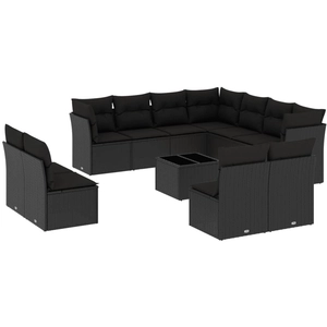 vidaXL Salon de jardin 12 pcs avec coussins noir résine tressée pas cher