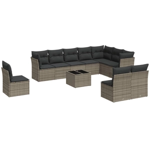 vidaXL Salon de jardin 11 pcs avec coussins gris résine tressée pas cher
