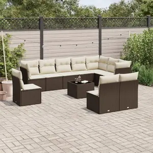 vidaXL - 11-delige - Loungeset - met - kussens - poly - rattan - bruin pas cher