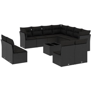 vidaXL Salon de jardin 11 pcs avec coussins noir résine tressée pas cher