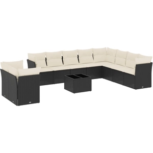 vidaXL Salon de jardin 10 pcs avec coussins noir résine tressée pas cher