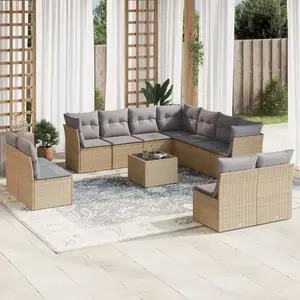 vidaXL Salon de jardin avec coussins 12 pcs beige résine tressée pas cher