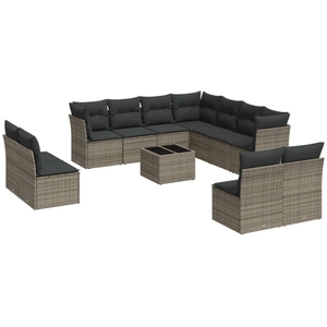 vidaXL Salon de jardin avec coussins 12 pcs gris résine tressée pas cher