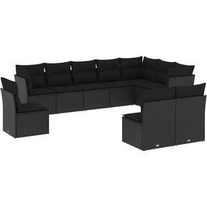 vidaXL Salon de jardin 11 pcs avec coussins noir résine tressée pas cher