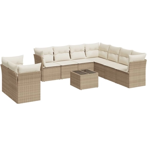 vidaXL Salon de jardin avec coussins 9 pcs beige résine tressée pas cher
