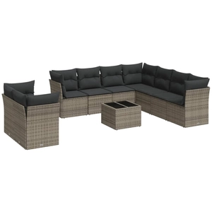 vidaXL Salon de jardin 9 pcs avec coussins gris résine tressée pas cher