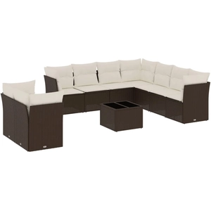 vidaXL Salon de jardin avec coussins 9 pcs marron résine tressée pas cher