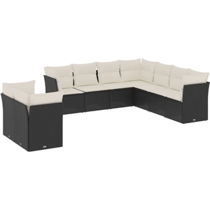 vidaXL Salon de jardin 9 pcs avec coussins noir résine tressée pas cher