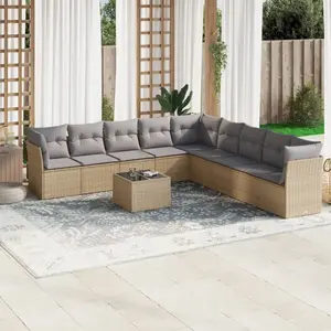 vidaXL Salon de jardin avec coussins 10 pcs beige résine tressée pas cher