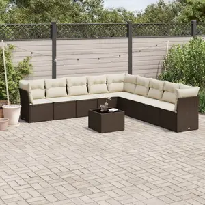 vidaXL - 10-delige - Loungeset - met - kussens - poly - rattan - bruin pas cher