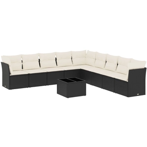 vidaXL Salon de jardin 10 pcs avec coussins noir résine tressée pas cher