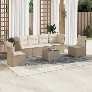 vidaXL Salon de jardin avec coussins 7 pcs beige résine tressée pas cher