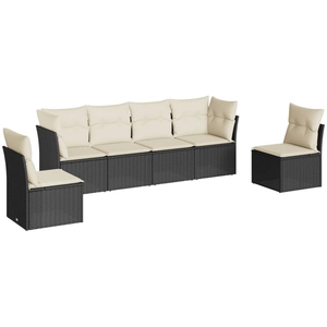 vidaXL Salon de jardin 7 pcs avec coussins noir résine tressée pas cher