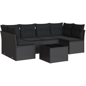vidaXL Salon de jardin 6 pcs avec coussins noir résine tressée pas cher
